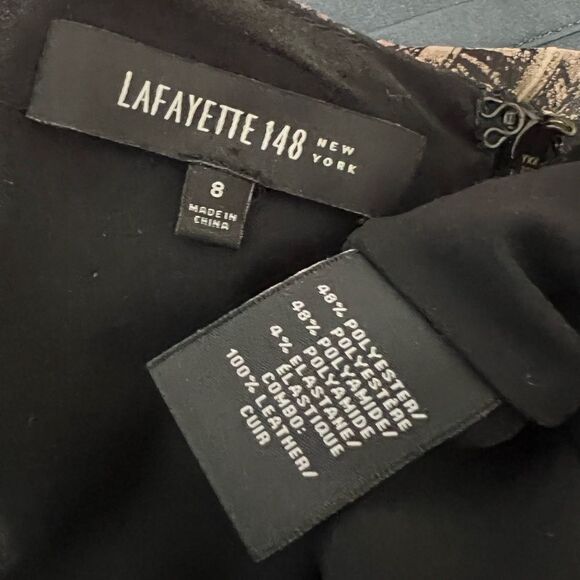 Lafayette 148 NY dress size 8 leather trim sleeveless faux wrap office - Picture 6 of 7